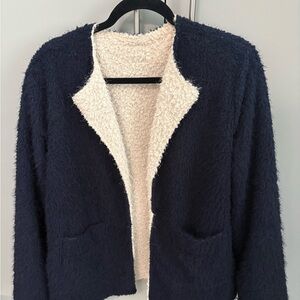 Reversible Teddy Jacket in Navy and Cream - Women's Cozy Coat